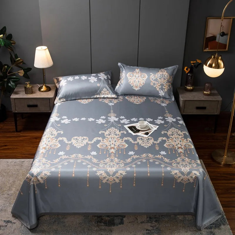 Afralia™ Multicolour Floral Patchwork Satin Bed Cover Set for Smooth Summer Comfort