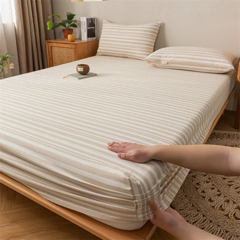 Afralia™ Coarse Cloth Prue Cotton Queen Fitted Sheet Set with Pillowcases