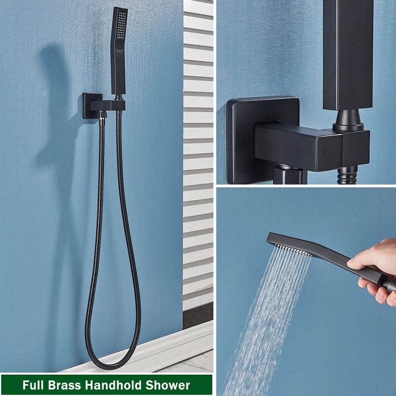 Afralia™ Black Brass Thermostatic Shower Faucet with Ceiling Rainfall Shower Head