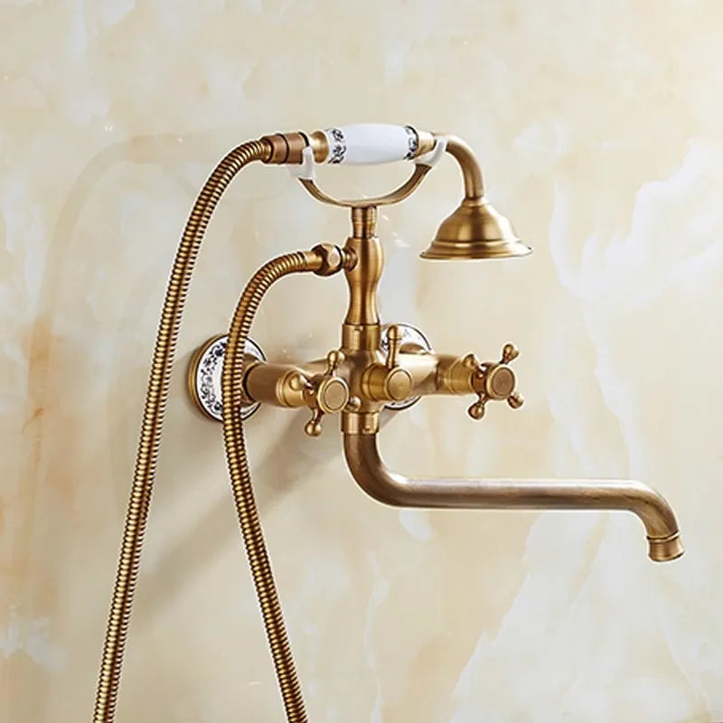 Afralia™ Brass Bathtub Shower Set Wall Mounted - Hot and Cold Mixer Taps