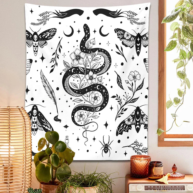 Afralia™ Moth Snake Psychedelic Tapestry Wall Hanging for Boho Home Decor