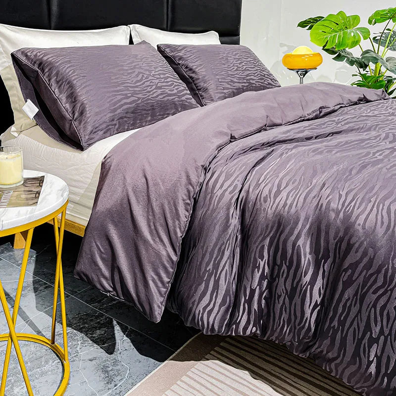Afralia™ Jacquard Satin Duvet Cover Set - Luxury Solid Soft Quilt Kit