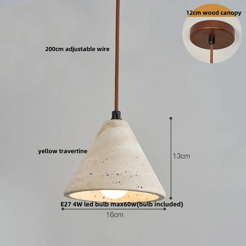 Afralia™ Yellow Travertine LED Pendant Lights Wood Wire Adjustable Indoor Decor Hang Lamp