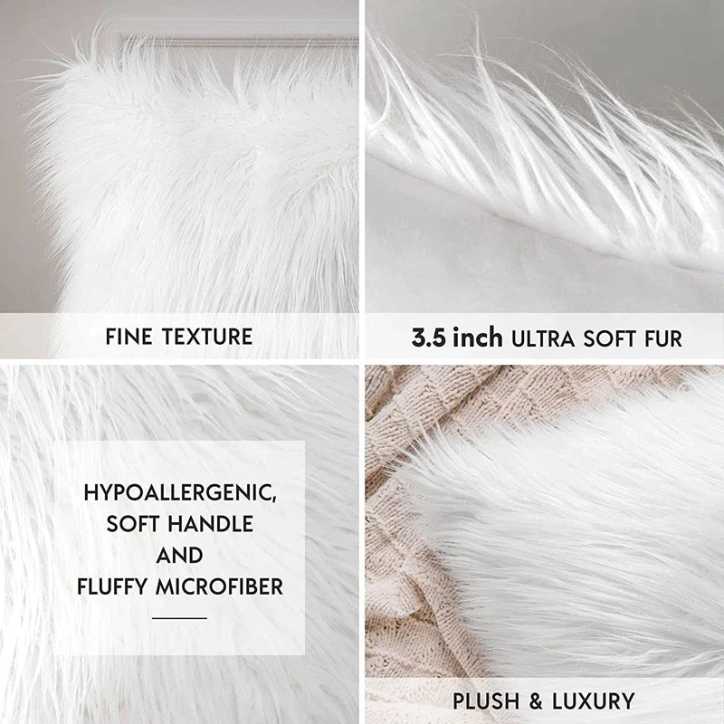 Afralia™ White Faux Fur Decorative Pillow Covers; Luxury Soft Cushion Covers for Bed/Couch