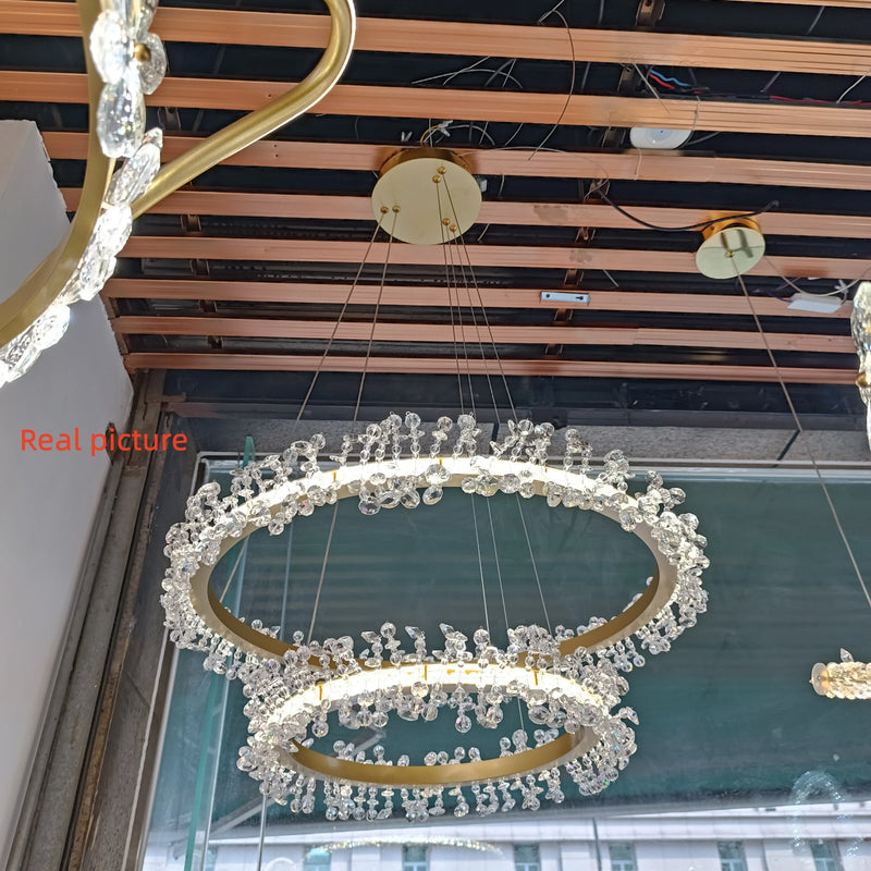 Afralia™ Modern Gold LED Crystal Chandelier for Parlor Dining Bedroom Lighting