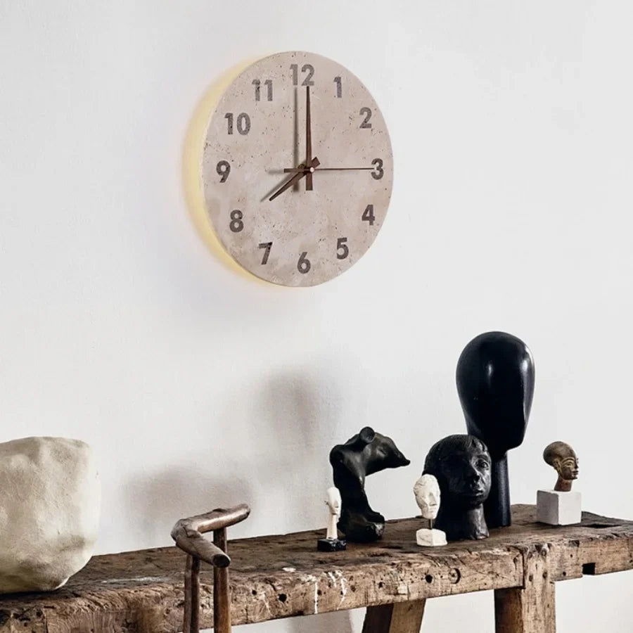 Afralia™ LED Stone Clock Wall Lamp Sconce, Modern Nordic Yellow Cave Bathroom Mirror Light