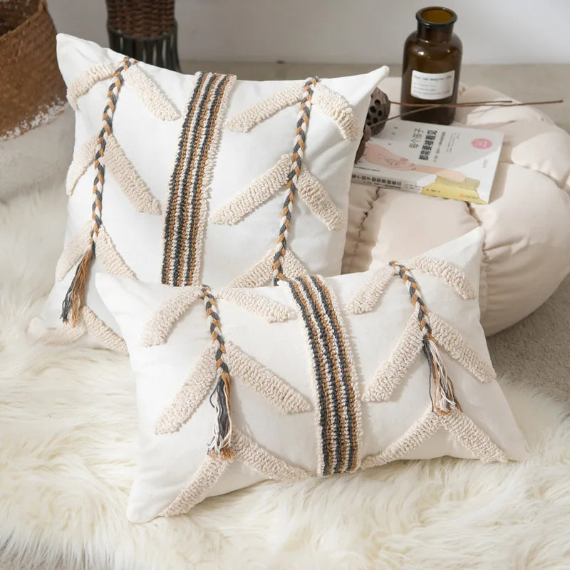 Afralia™ Beige Crochet Tufted Pillow Cover: Nordic Style Home Decor Cushion