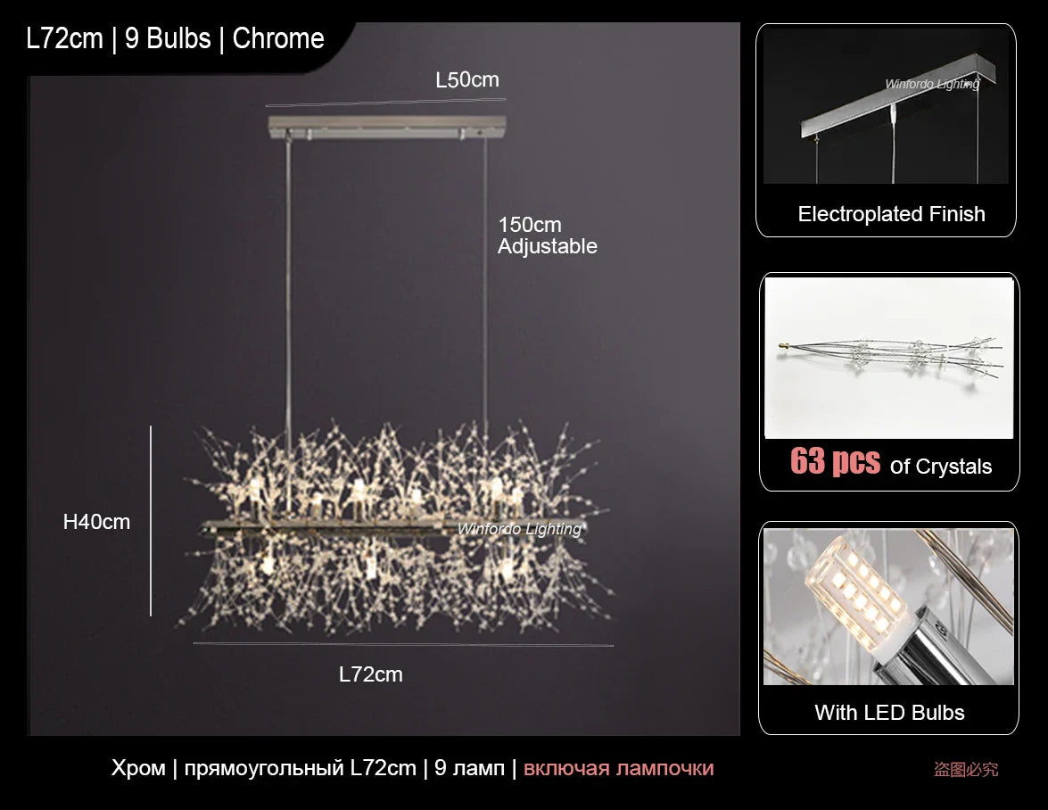 Afralia™ Rectangle Crystal Chandelier - Mid-century Art Deco Long Hanging Lamp