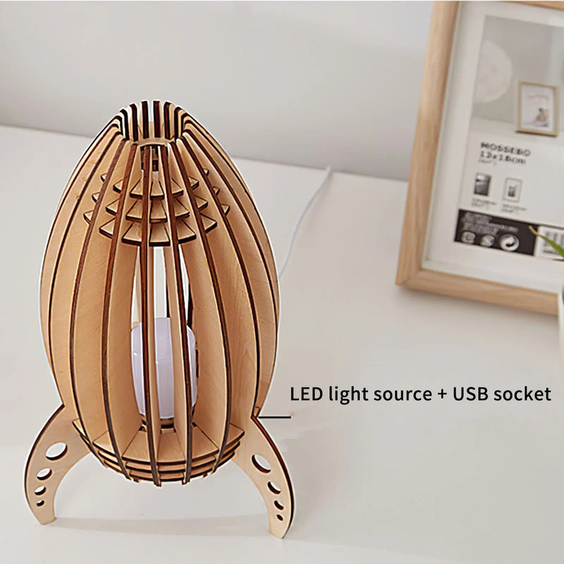 Afralia™ Rocket Lamp: Handmade Wood Carving Space Rocket Night Light for Kids, Desktop Decor