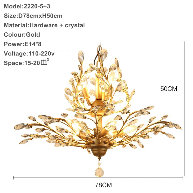 Afralia™ Tree Branch Leaves Chandelier: Vintage Crystal Lustre for Living Room, Bedroom, Kitchen