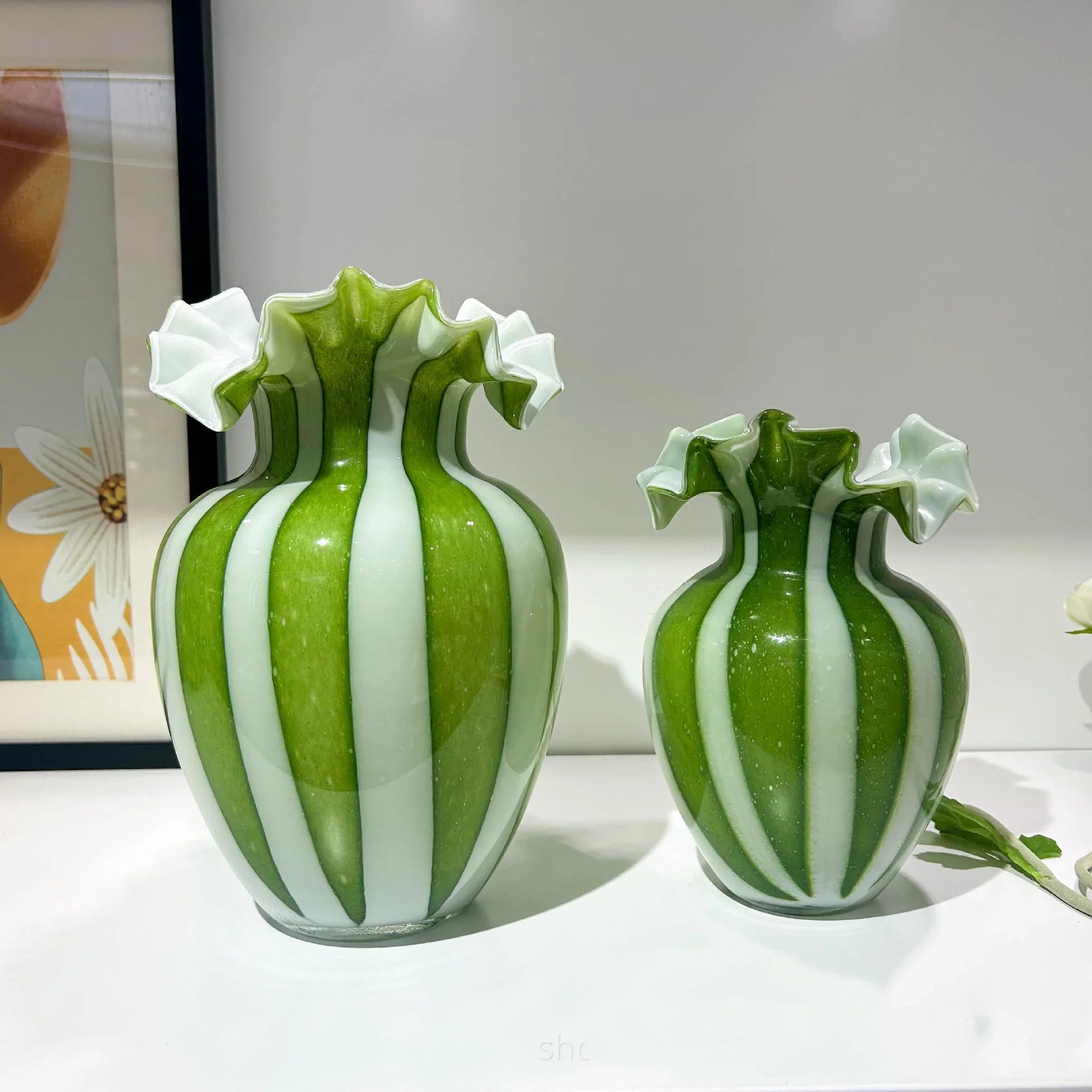 Afralia™ Striped Glass Vase Wavy Edge Flower Pot Terrarium Room Decoration