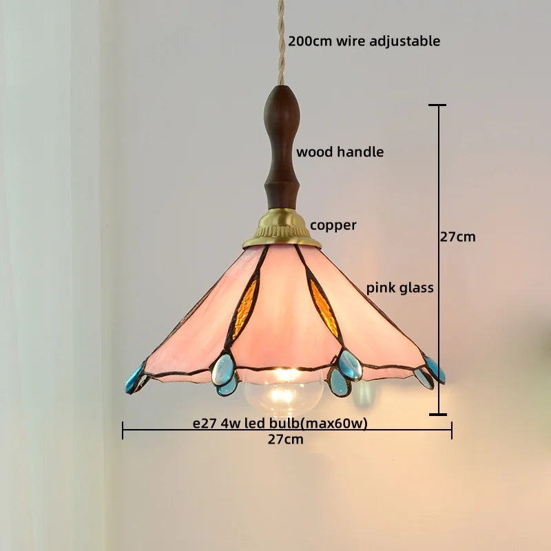 Afralia™ Pink Glass LED Pendant Lights Copper Modern Hanging Lamp Home Decor