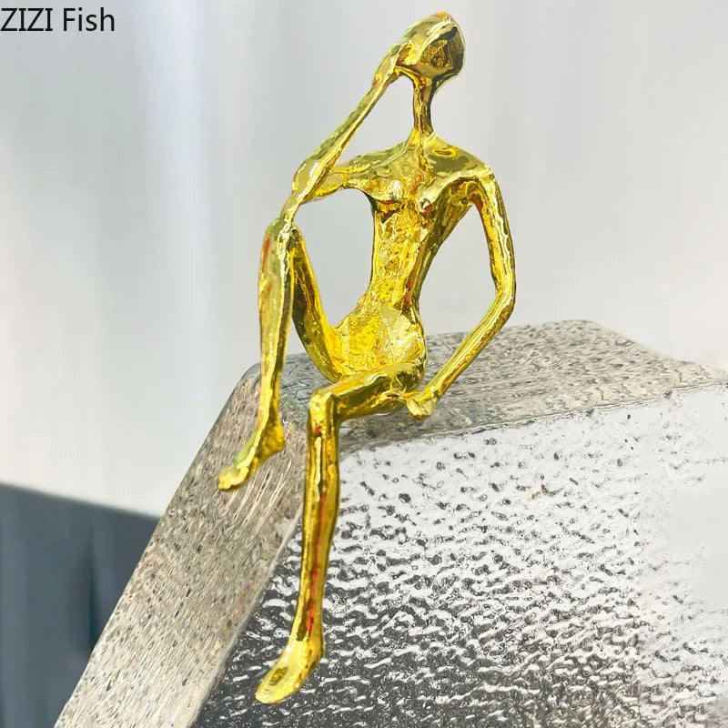 Afralia™ Golden Figures Sculpture: Modern Desk Ornament for Room Aesthetics