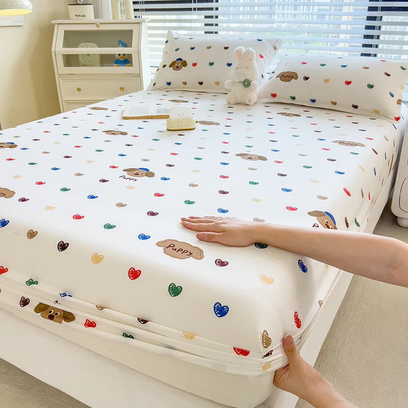 Afralia™ White Heart Love Pattern Fitted Sheet