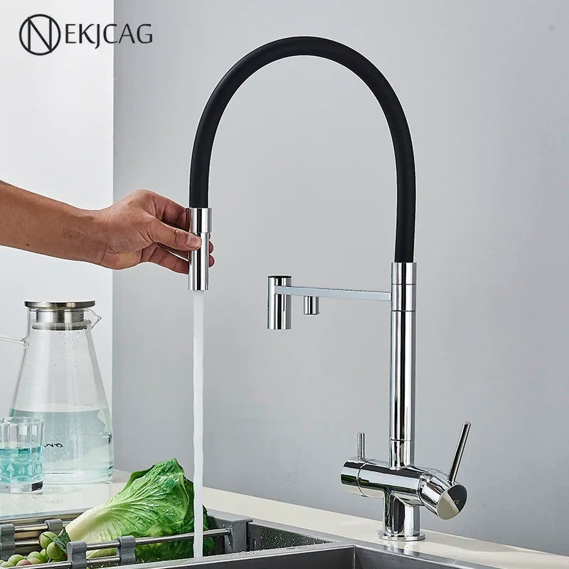 Afralia™ Chrome Water Filter Kitchen Faucet Rotatable Cold Hot Mixer Pure Drinking Water Tap