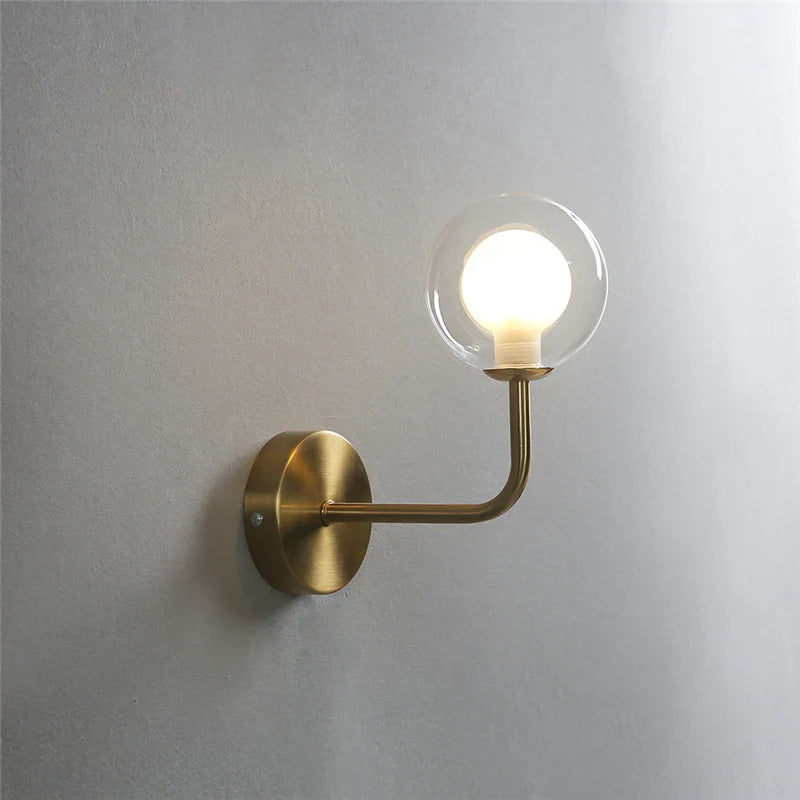 Afralia™ Glass Ball Metal Bend Wall Lamp for Living Room Bedroom, Nordic Retro Design