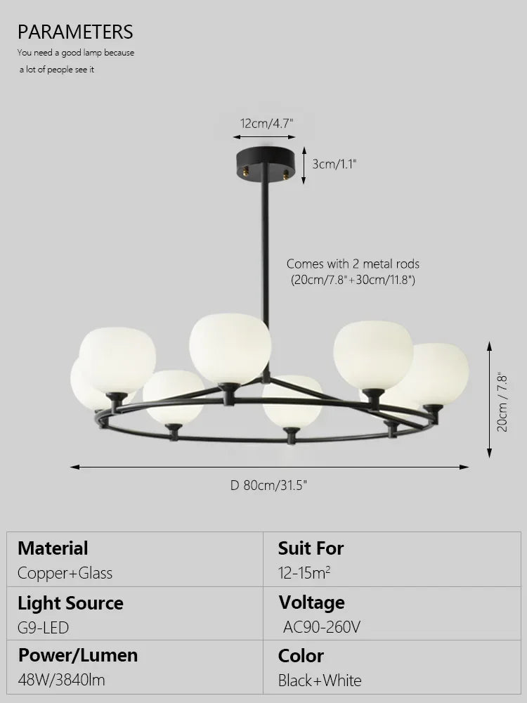 Afralia™ Copper Glass Chandelier Ceiling Light Fixture