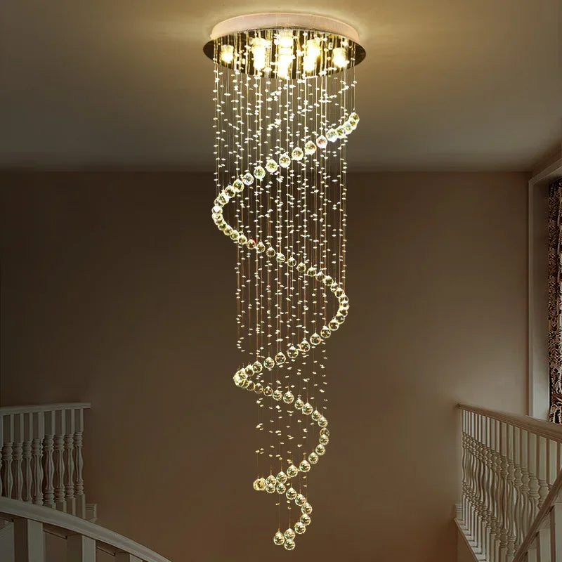 Afralia™ Modern LED K9 Crystal Chandelier | Luxury Double Staircase Living Room Lights