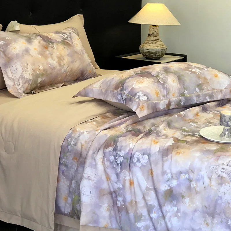 Afralia™ Summer Cool Quilt Set with Sheets Pillowcases - Ice Silk Chiffon Yarn Fabric