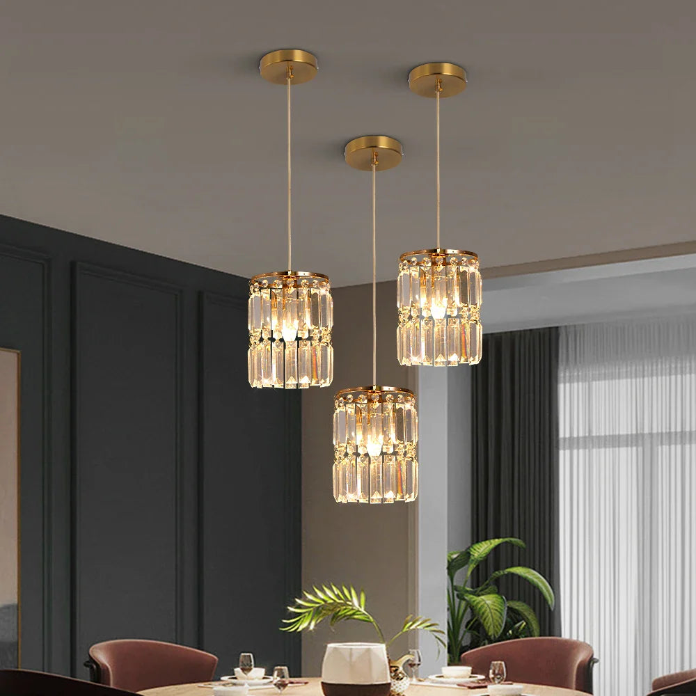 Afralia™ Crystal Copper LED Chandelier Pendant Light Modern Luxury Ceiling Lamp