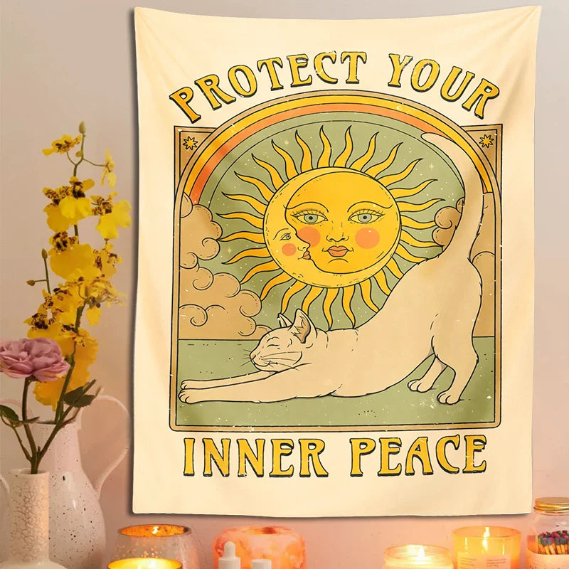 Afralia™ Sun Cat Tapestry Wall Hanging for Boho Home Decor