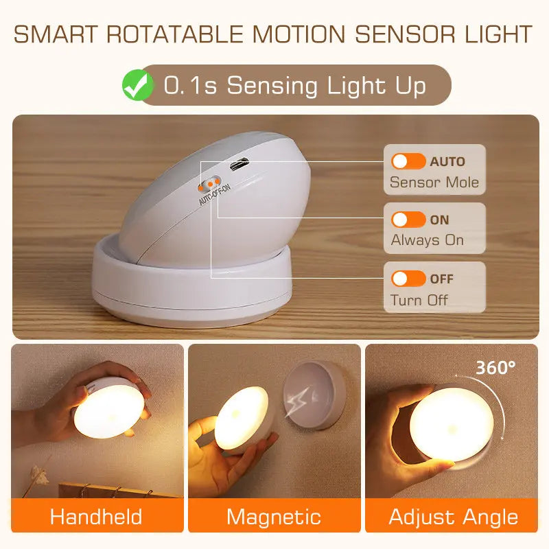 Afralia™ Motion Sensor Night Light 360° Rotate LED USB Wall Lamp for Home Closets