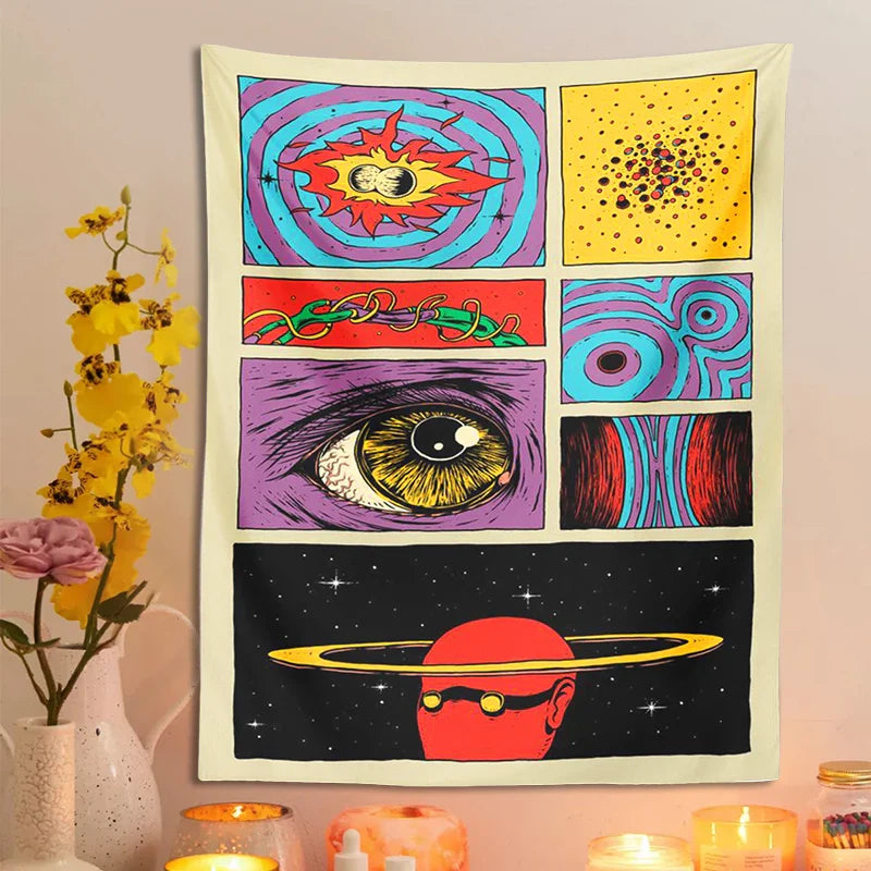 Afralia™ Starry Sky Psychedelic Space Cartoon Tapestry Wall Hanging for Home Decor