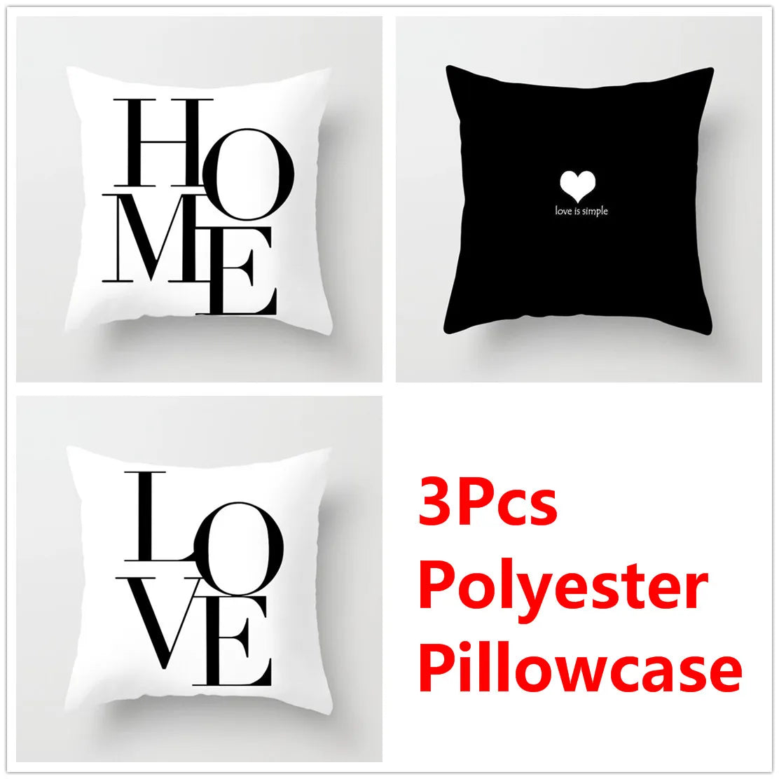 Geometric Love Home Pillowcase Sofa Bed Cushion Cover by Afralia™ - Set of 3