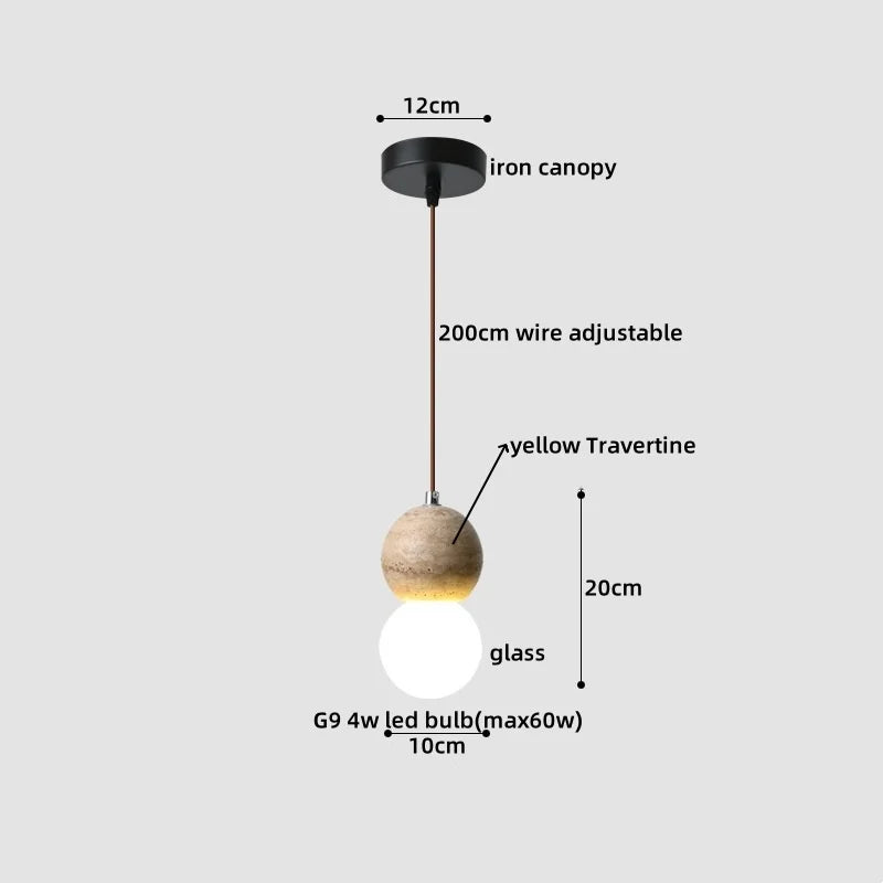 Afralia™ Yellow Travertine LED Glass Pendant Light - Japanese Style Living Room Fixture