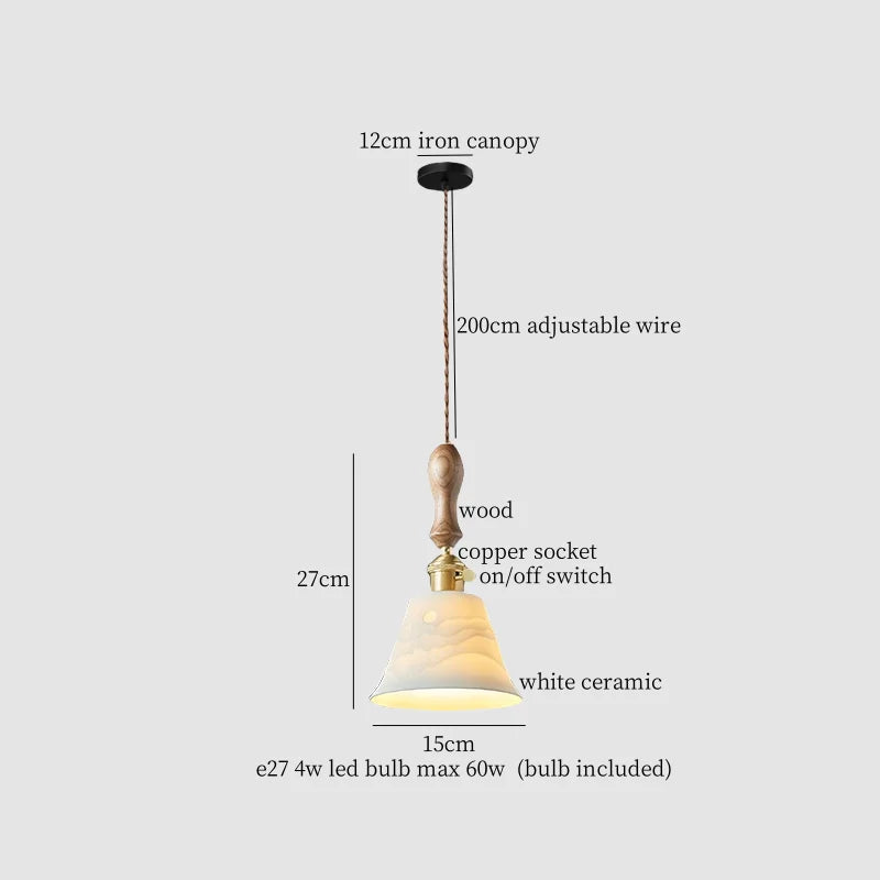 Afralia™ White Ceramic Brass LED Pendant Light - Vintage Japanese Hanglamp