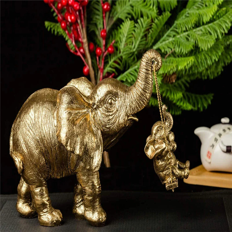 Afralia™ Golden Silver Elephant Swing Statue Home Decor Animal Sculptures