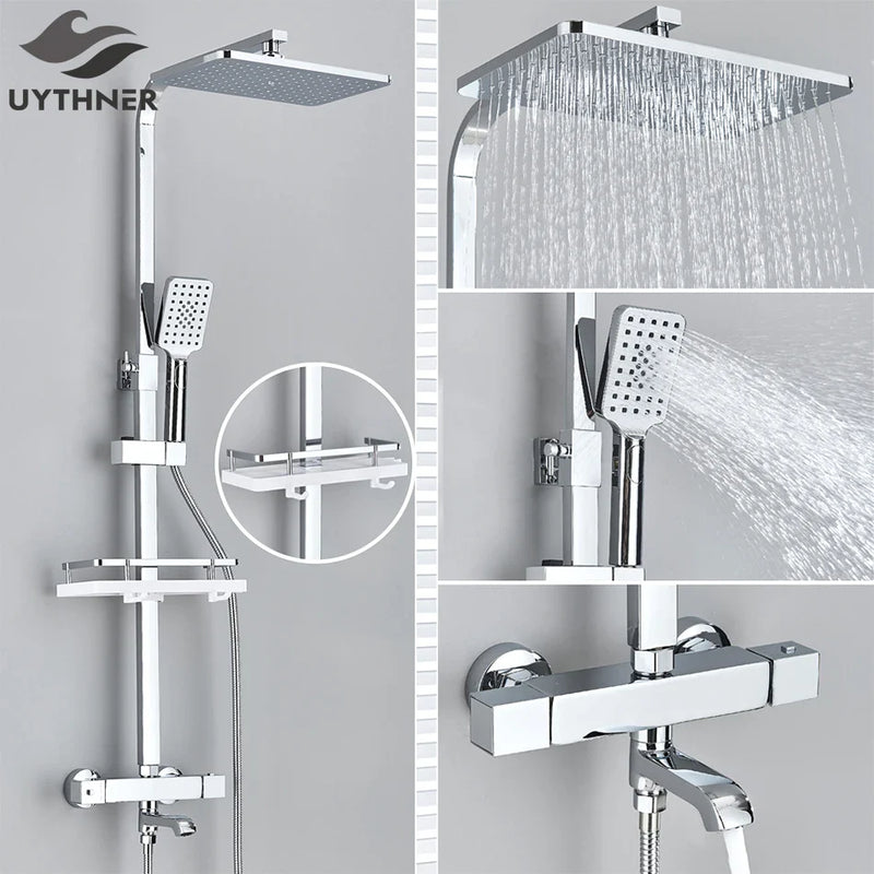 Afralia™ Thermostatic Shower Faucet Rainfall Head Wall Mounted Mixer Tap System