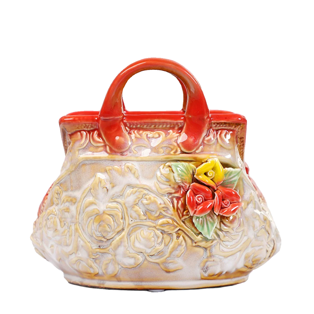 Afralia™ Ceramic Vase Handbag Embossed Flower Arrangement Home Decoration