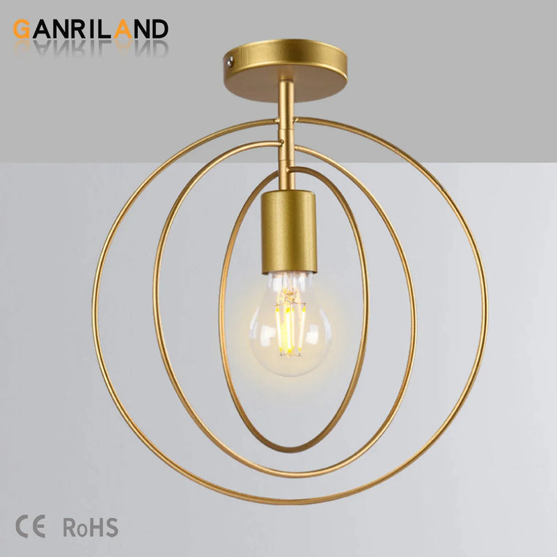 Afralia™ Nordic Circle Star Ceiling Lamp Modern E27 Copper Interior Light