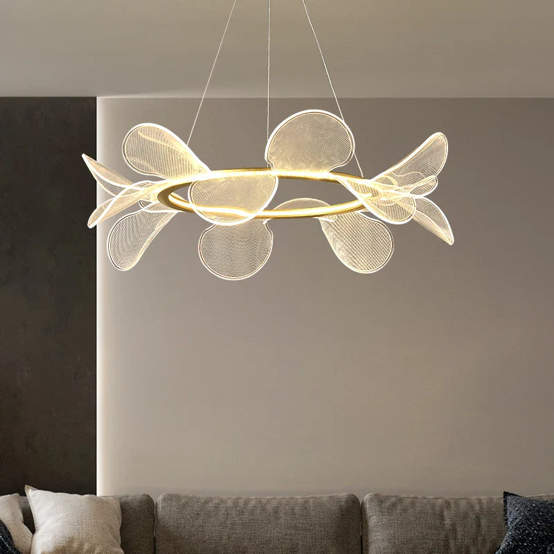 Afralia™ Gold Ring LED Pendant Light with Adjustable Dimming and Clear Acrylic Design