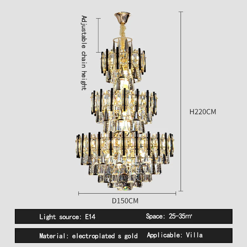 Afralia™ Crystal Loft Chandelier: Modern Luxury Pendant Light for Living Room or Hotel Lobby