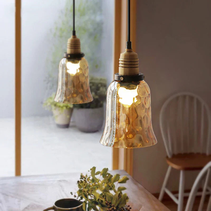Afralia™ Amber Glass Industrial LED Pendant Lights for Dinning Bedroom Vintage Edison