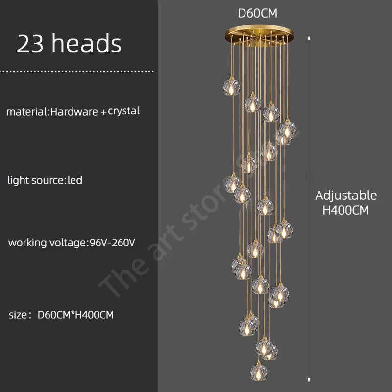 Afralia™ Crystal Stainless Steel Staircase LED Chandelier for Modern Luxury Interiors