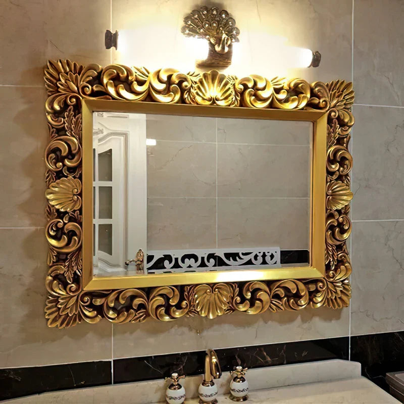 Afralia™ Wall Mirror Vintage Golden Modern Living Room Decor Retro Aesthetic Ornaments