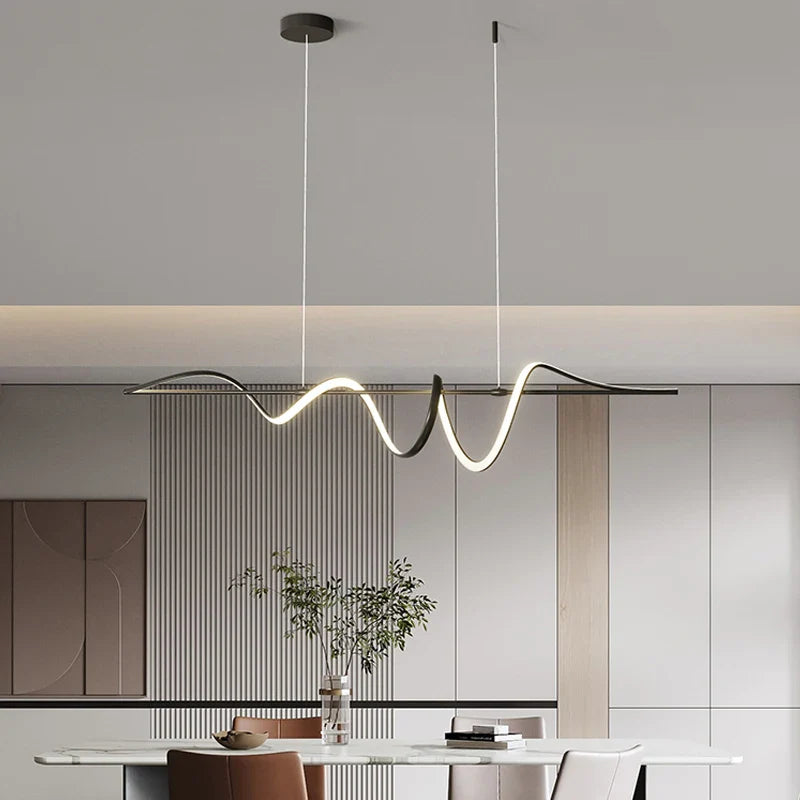 Afralia™ Minimalist Linear Chandelier Smart Pendant Lamp for Dining Room Kitchen Bar Table