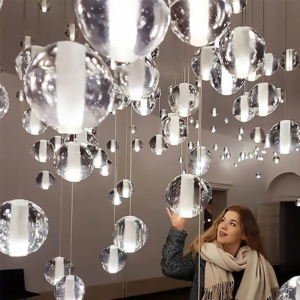 Afralia™ Crystal Ball LED Chandelier Pendant Light for Living Room Kitchen Stair Salon