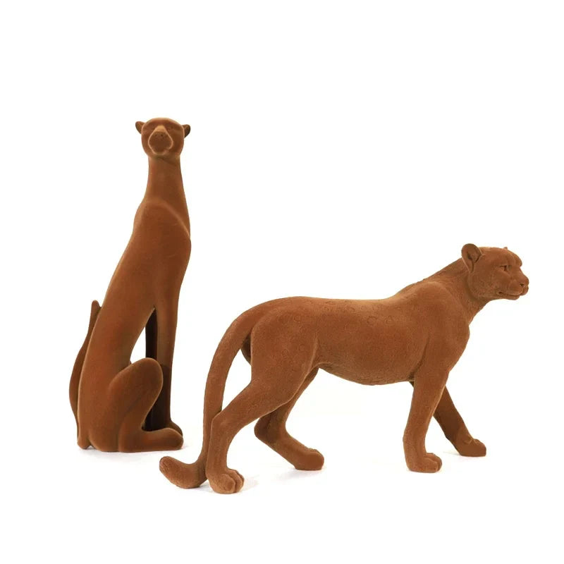 Afralia™ Suede Leopard Figurine: Resin Flocking Cheetah Sculpture for Stylish Home Decor