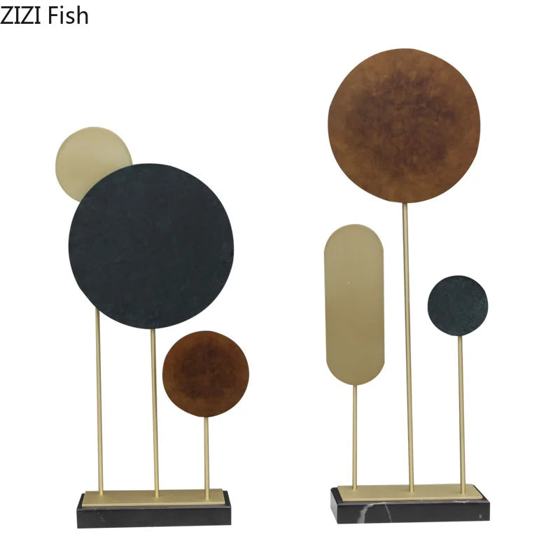 Afralia™ Geometric Alloy Crafts Marble Base Statue Modern Home Decor