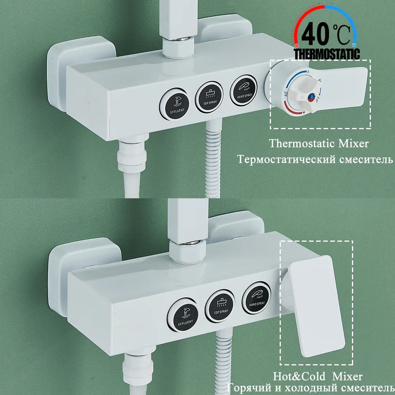 Afralia™ Thermostatic Shower Faucet 3 Way Rainfall System with Big Showerhead & Bathroom Shelf