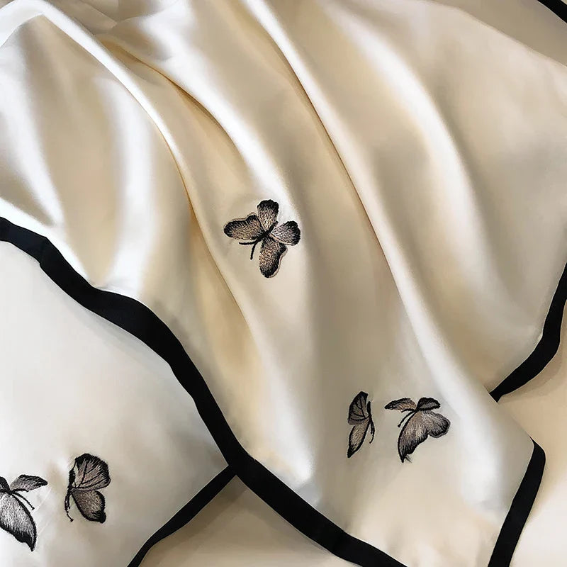 Afralia™ 600TC Egyptian Cotton Butterfly Embroidery Bedding Set: Duvet, Sheet, Pillowcases