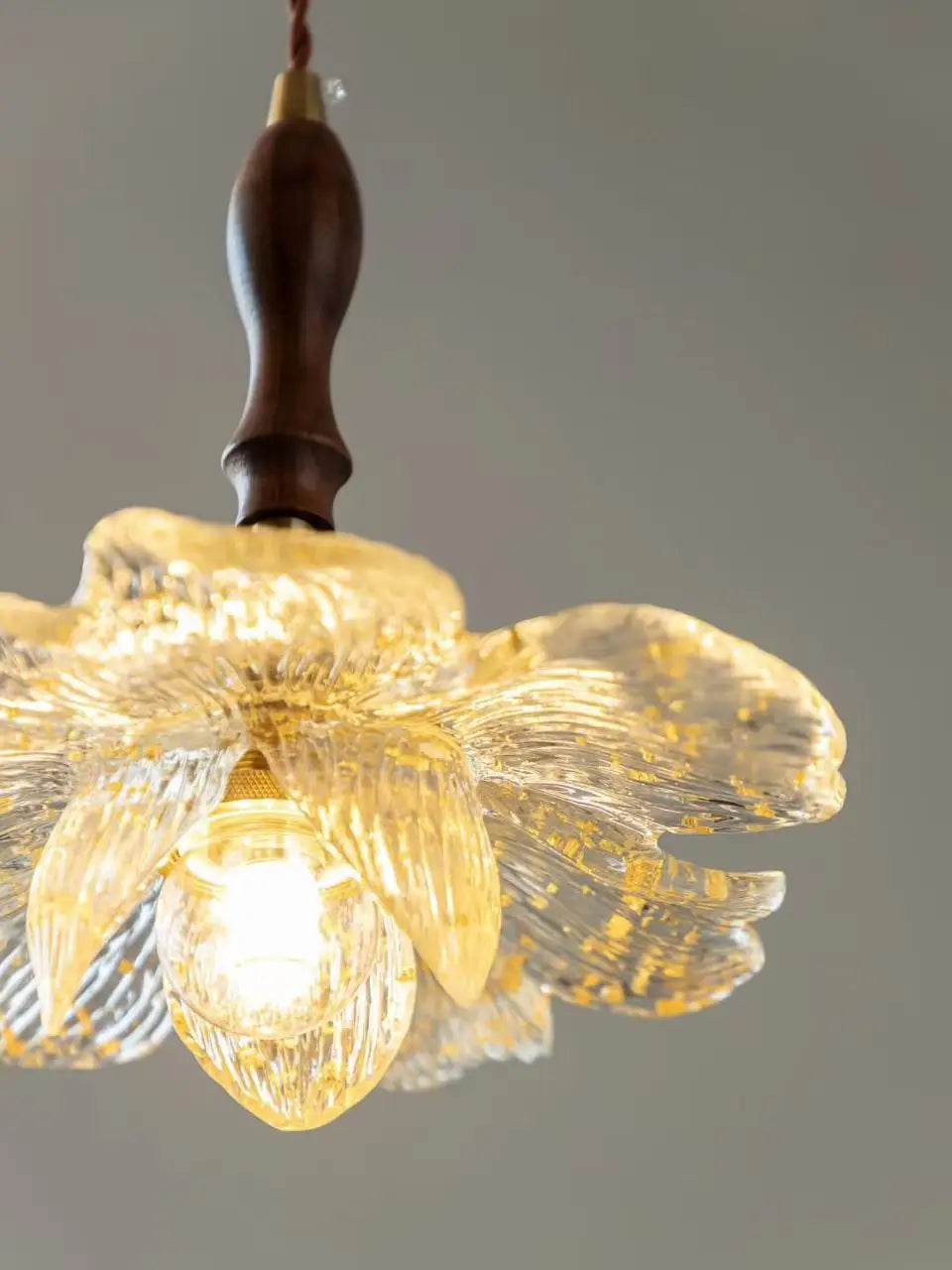Afralia™ Walnut Wood Petal Pendant Lamp - Three Headed Lotus Rhyme Table Lamp