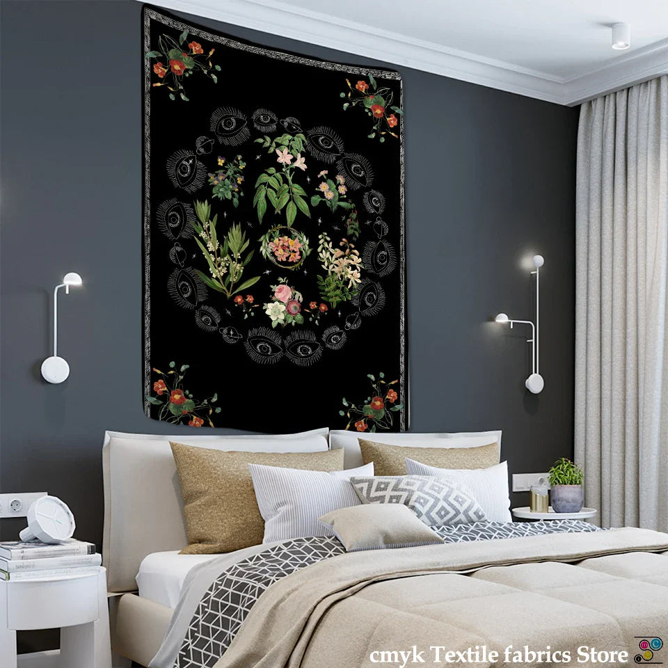 Afralia™ Botanical Sketch Tapestry Wall Hanging - Boho Aesthetic Room Decor