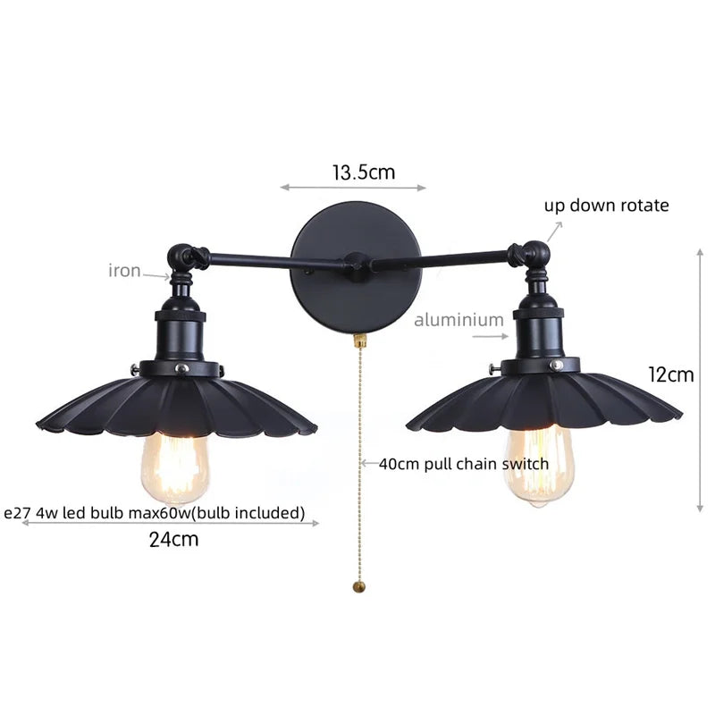 Afralia™ Rustic LED Wall Lamp Cafe Bedroom Reading Antique Industrial Style Iron Vintage Light