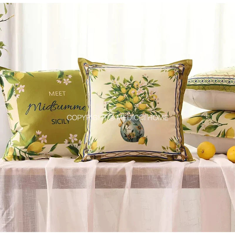 Afralia™ Lemon Print Chenille Cushion Cover 45x45cm - Waterproof Nordic DecorCase