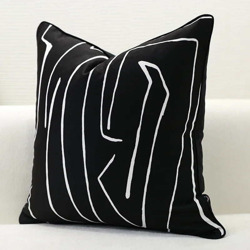 Afralia™ Nordic Light Luxury Cushion Cover Black White Line Print 50*50cm